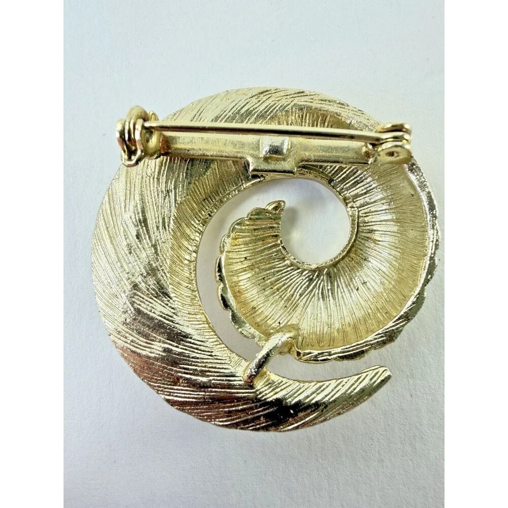 Vintage 1950s Mid Century Modern Gold Tone Swirl Spiral Brooch Abstract MCM Pin